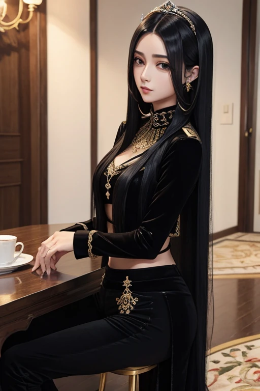 Queen Mistress Arabic Velvet pants Black straight long hair