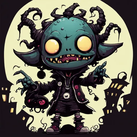 2D, monster, creepy,,  (style of Skottie Young:1.3) 
Incubus looking cute in a goth outfit