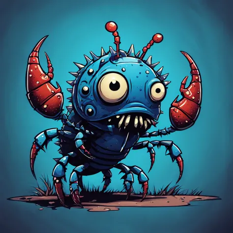 2D, monster, creepy,,  (style of Skottie Young:1.3) 
Crayfish looking very spiny and blue