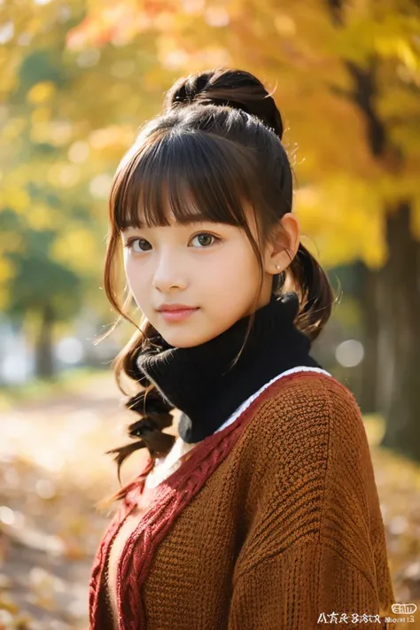 Autumn attire、bow ribbon、a beauty girl、sixteen years old、