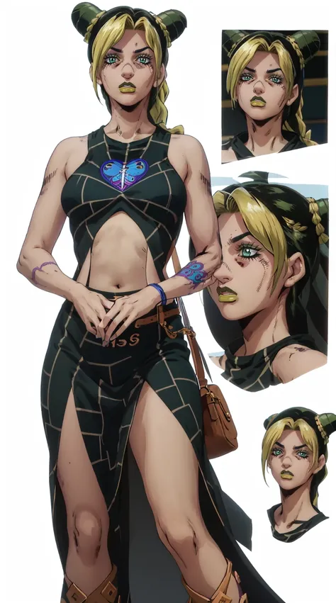 (concept art,reference sheet,illustration,good lighting,good shadows,jolyne - jojo's bizarre adventure,various poses,on a white ...