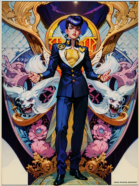 (best quality,ultra-detailed),(realistic:1.37),higashikata josuke,pompadour,handsome detailed face,sharp eyes,beautiful detailed...