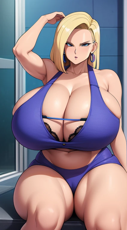 Android 18，Dragon Ball，Lace lingerie，lace stockings，sitting in water throne，tmasterpiece，The kinky is exposed  ，（Surreal breasttremely full breasts）），（（Super large）），Big breasts Thin waist，（（（Extremely large breasts））），seductiv，High detail，hyper qualit，hig...