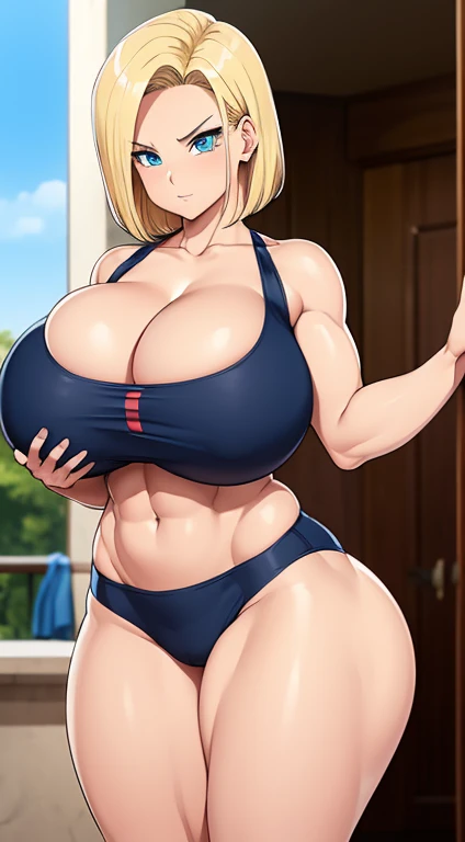 Android 18，Dragon Ball，tmasterpiece，Huge stacked breasts，The kinky is exposed ，（Surreal breasttremely full breasts）），（（Super large）），Big breasts Thin waist，（（（Extremely large breasts））），seductiv，High detail，hyper qualit，high resolution，8K，8k smooth，(realit...