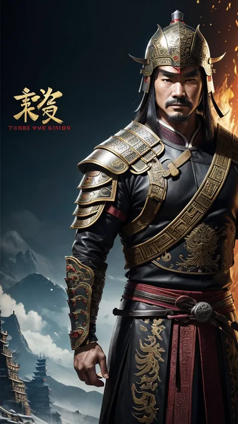 oriental、man in ancient chinese armor、Ancient Chinese man wearing a leather helmet、a simple man、three kingdom、multiple warlords、top-quality、​masterpiece、超A high resolution、(Photorealsitic:1.4)、Game Posters、Clear and beautiful image quality、