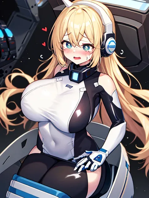 （Equestrian machine):1.7、straddle a mechanical chair、Tubes and cables、(Interior of white cyberpunk futuristic space station)、1girl in、独奏、(Blonde hair)、massage machine、Full body painting、breastsout、perspiring、tears、Heart-shaped pupil、Ahegao、Steamed body、(fu...