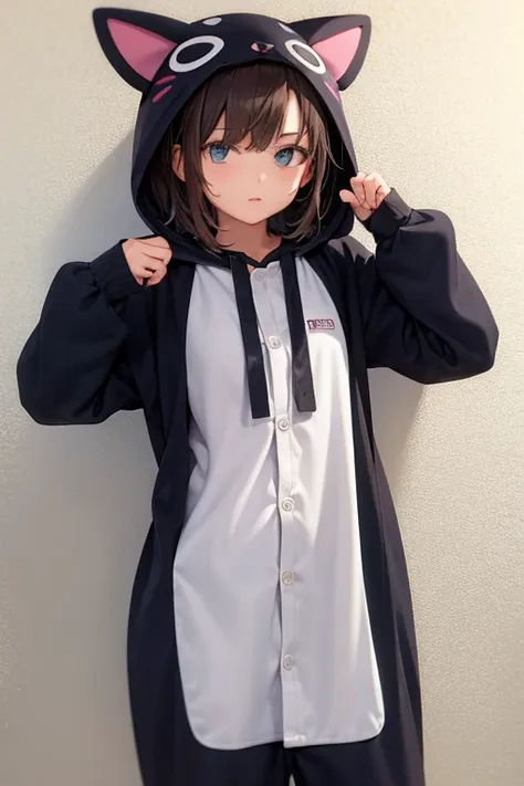 Cool girl, short hair, wear kigurumi