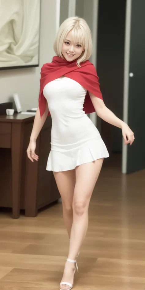 full-body close-up, create an elegant atmosphere), white short skirt, white hair shawl, graceful flowing, elegant movements, lustful smirking smile expression (red blush), floating in the air, (1girl), slim figure)