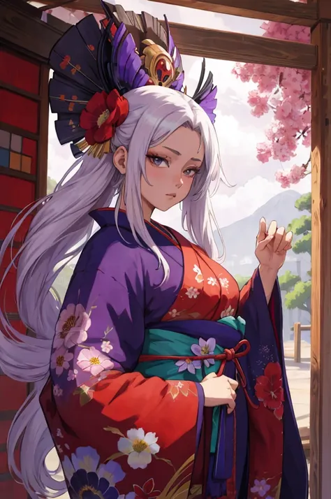 Arafed Mujer en un kimono con flores en la cabeza, Hermoso arte digitalwork, beautiful digital illustration, Hermosa pintura digital, gorgeous digital painting, Obras de arte al estilo de Guweiz, Render fotorrealista de Anime Girl, Anime CG arte suave, Her...