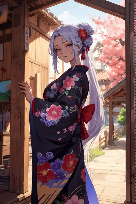 Arafed Mujer en un kimono con flores en la cabeza, Hermoso arte digitalwork, beautiful digital illustration, Hermosa pintura digital, gorgeous digital painting, Obras de arte al estilo de Guweiz, Render fotorrealista de Anime Girl, Anime CG arte suave, Her...