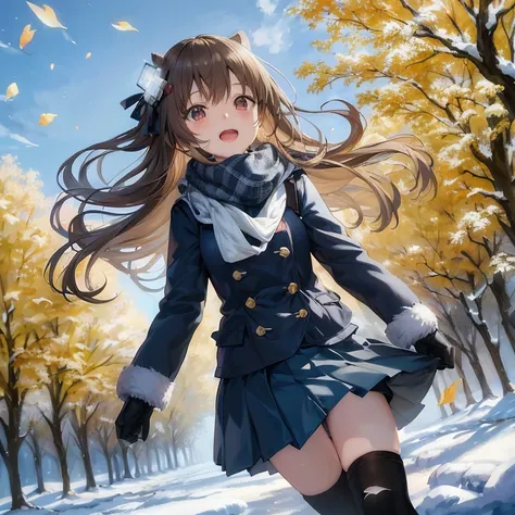 Anime Girl in winter clothes walking through the snow with trees in the background, Anime visuals of cute girls, Beautiful anime high school girl, beautiful Anime Girl, Beautiful anime, Smooth Anime CG Art, Anime Best Girl, Trending on ArtStation pixiv, (A...