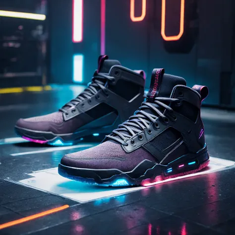 Cyberpunk sneakers product photos, Epic Rendering, octane, Atmosphere, Particle, soft volume light on:1.3), (Cinematic:1.3), Intricate details, (art  stations:1.3)