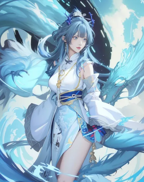 Anime girl with blue hair and white skirt, Popular topics on artstation pixiv, Guweiz in Pixiv ArtStation, detailed anime art, anime goddess, anime fantasy illustrations, full-body xianxia, Anime fantasy artwork, guweiz on artstation pixiv, Anime style 4k,...