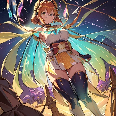 Colored cellophane girl surrounded by firefly jelly、Amazing dynamism、Amazing Angle、Unstable buoyancy and shiny sandstorm、glossy condensation、((((A lot of friendly large prism lenses floating and chasing each other))))、((surround each other&#39;big shingen ...