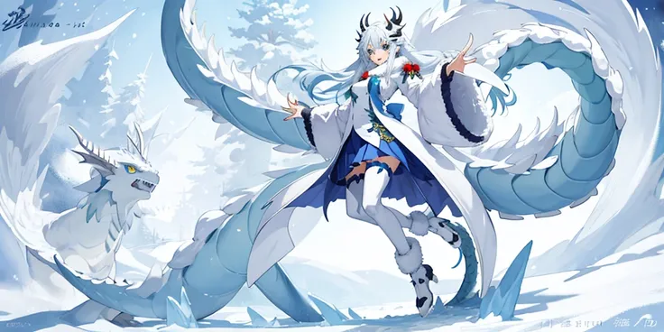 anime girl full body, winter dragon girl