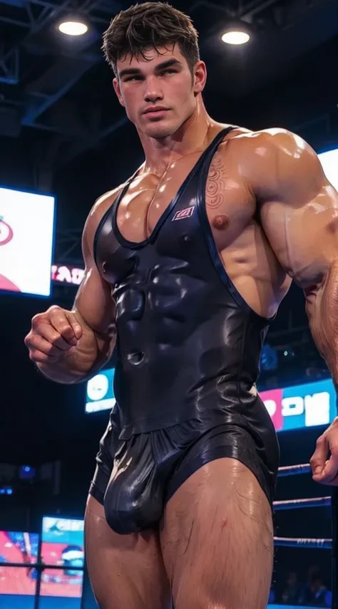 sexy, muscular, sweaty, tattooed wrestler in singlet bulge sweaty focused, bulge, (8k, Foto RAW, extremely high quality), (((Handsome:1.4))), best quality, Arte Official, extremely detailed CG Unity 8k wallpapers, bulgeJ8,