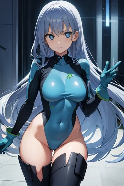 Nejirehadu, Nejire Wave, blue eyes, Blue hair, Long hair,
BREAK blue body suit, body suit, Drill Hair, gloves, green body suit, multicolored body suit, multicolored clothes, yellow gloves,
BREAK looking at viewer, Full body,
BREAK indoors, crass room,
BREA...