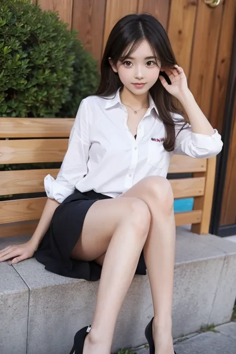 Young girls，short  skirt，legs apart