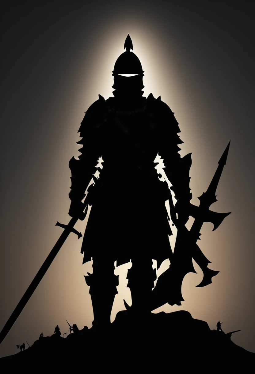 The knight leader in the expedition team, Silhouette Art, enhance, intricate, (best quality, masterpiece, Representative work, official art, Professional, unity 8k wallpaper:1.3)