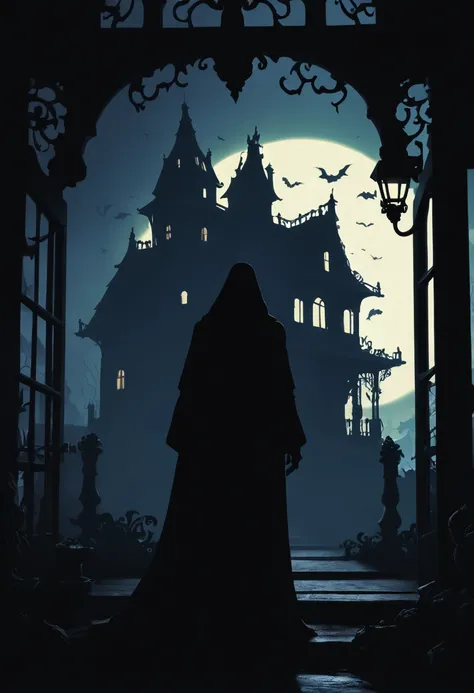 ghost in the ghost house, Silhouette Art, enhance, intricate, (best quality, masterpiece, Representative work, official art, Professional, unity 8k wallpaper:1.3)