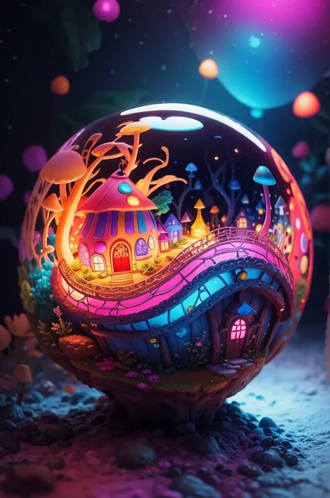 Light up the colorful mushroom house，a fairy world