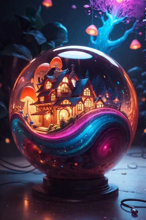 Light up the colorful mushroom house，a fairy world