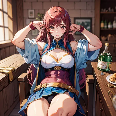 （（（masterpiece、Highest image quality、highest quality、highly detailed unity 8ｋwallpaper）））、（（（Illustration of one girl）））、（adventurer）、（（（neutral）））、cool、（（Long hair with red hair））、Golden eyes、（（tall））、（（（Muscular and strong body）））、（（（Muscle Girl、Muscular...