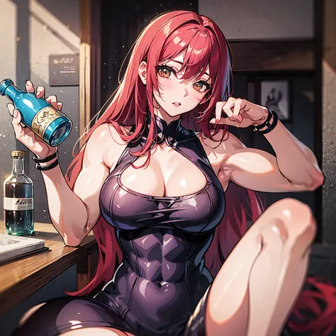 （（（masterpiece、Highest image quality、highest quality、highly detailed unity 8ｋwallpaper）））、（（（Illustration of one girl）））、（adventurer）、（（（neutral）））、cool、（（Long hair with red hair））、Golden eyes、（（tall））、（（（Muscular and strong body）））、（（（Muscle Girl、Muscular...