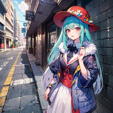 （（（masterpiece、Highest image quality、highest quality、highly detailed unity 8ｋwallpaper）））、（（Illustration of one girl））、（（emerald green long straight hair））、（（（Super tall）））、Red eyes、（（tuxedo、silk hat、cloaks））、（（morning、street corner））