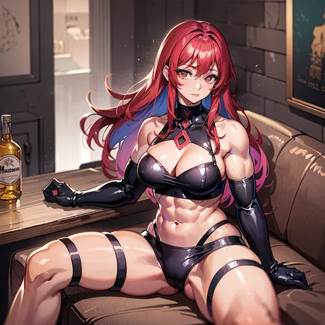 （（（masterpiece、Highest image quality、highest quality、highly detailed unity 8ｋwallpaper）））、（（（Illustration of one girl）））、（adventurer）、（（（neutral）））、cool、（（Long hair with red hair））、Golden eyes、（（tall））、（（（Muscular and strong body）））、（（（Muscle Girl、Muscular...