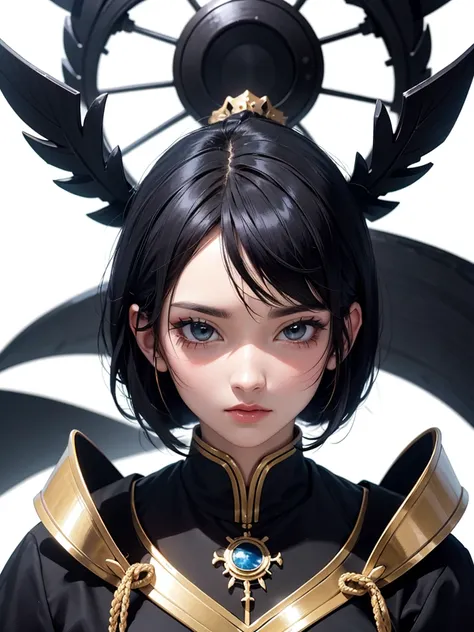 black hair, icon, anime style, masterpiece, extremely detailed, symmetrical, uhd, ultra high resolution, simple background, whit...