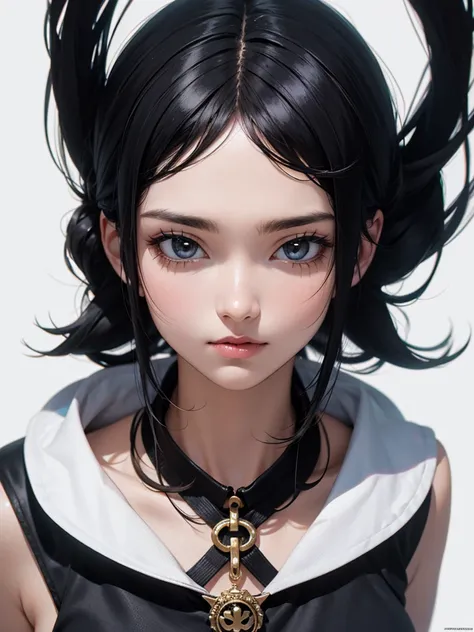 black hair, icon, anime style, masterpiece, extremely detailed, symmetrical, uhd, ultra high resolution, simple background, whit...