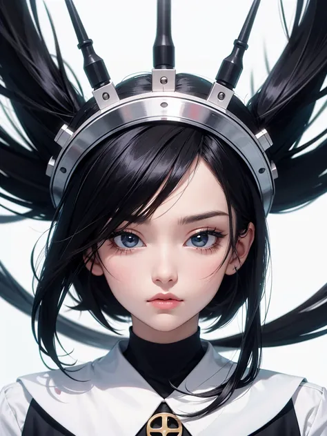 black hair, icon, anime style, masterpiece, extremely detailed, symmetrical, uhd, ultra high resolution, simple background, whit...