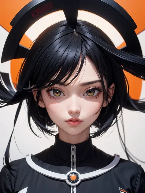 black hair, icon, anime style, masterpiece, extremely detailed, symmetrical, uhd, ultra high resolution, orange halo, white back...