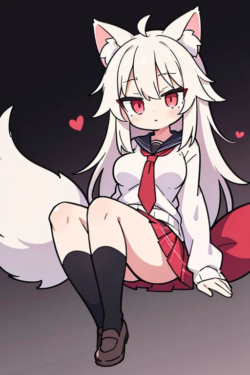 highres, (masterpiece), best_quality, my_foxy_girlfriend - fuku, medium_breasts, white_fox_ears, one_white_fox_tail, round_face, white_hair, white_skin, cute_girl, innocent , medium_size, teenager, light_pink large_sweater, white_thighs_high, red_tie_hidde...