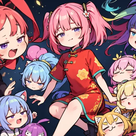 超a high resolution, nffsw, best aesthetic, best quality, masutepiece, flat avatar, cute loli rainbow haired, chinese dress,