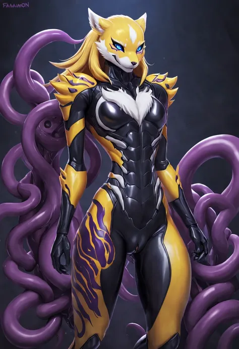 renamon，fused bodies，fullbodysuit，asuka suit，vaginal，femele，full body concept，symbiote，dick tentacle armor，Zodiac Girl，connected to the machine，evil suit，gynoid，Sexaroid，tentaclesfused bodies，whitetigervenom