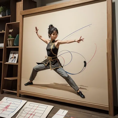 Mouvement de thai chi dessiner a la craie sur un tableau