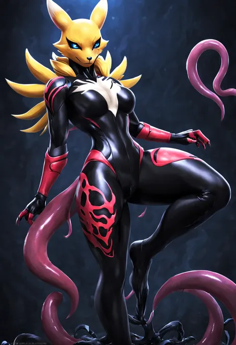 female dragon fusion，Wear tentacle armor，symbiote girl，Venom，evil depravity，sexaloid，gynoid，whole body concept，slime suit，Full body tight suit，scale pattern，full body painting，carnage，renamon suit，vagina，Tentacle suit，living body，vaginaに挿入された触手，taken in by...