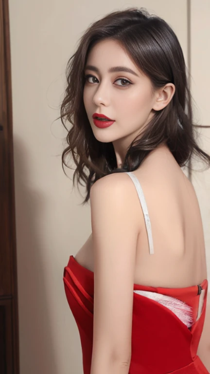 thin lips,bright red lipstick,big eyes,black eyes,looking at viewer, 
(masterpiece, best quality:1.4),(photorealistic:1.4)(reali...