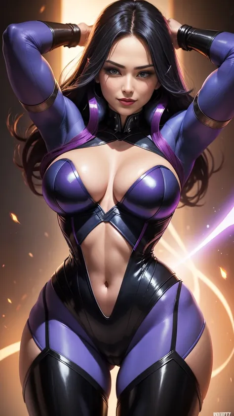 X-MEN Storm Psylocke,1woman,smile,,masterpiece,highest quality,Revealing costumes.cleavage,