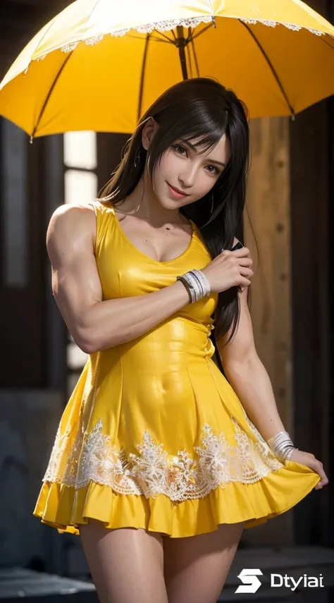 (best quality,ultra-detalhado),(Realistic:1.37),Tifa Lockhart,Rosto bonito e detalhado, textura ultra realista, rosto delicado, Fit physique, smiling expression