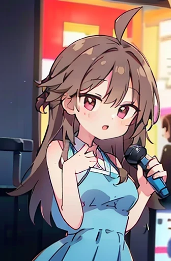 Beautiful girl with twin tails holding a microphone