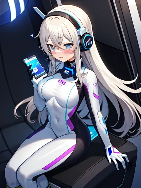 （Equestrian machine):1.3、straddle the horse riding machine、Tubes and cables、holds the smartphone in her hand、(Interior of white cyberpunk futuristic space station)、1 girl、solo、full body painting、chest、Sweat、tears、heart-shaped pupil、Ahegao、Steamed body、(Fut...