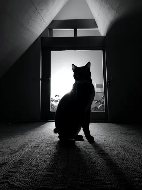 Silhouette Arti of cat in black and white