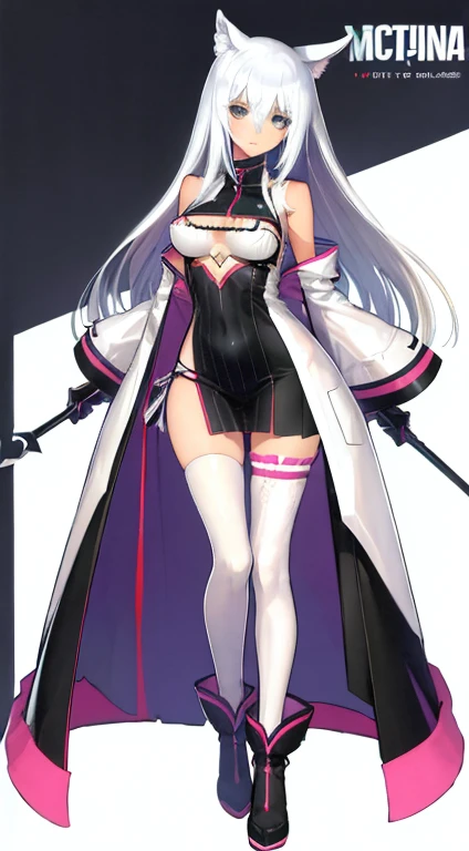 (((Best Quality))) , ((full body)), female, character design, solo, ( white background:1.3), holding staff, gloves, thigh high, side slit trench skirt, summer outfit, colorful outfit, bare arms, bareback, Bust Bodice, bare waist, standing, backless casual ...