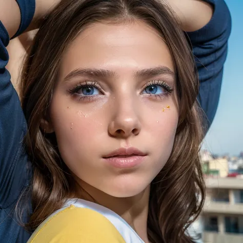 (1girl:1.3), solo, , (((very detailed face as a young 13 year old sandrea model detailed eyes and face)))), beautiful detail eye...