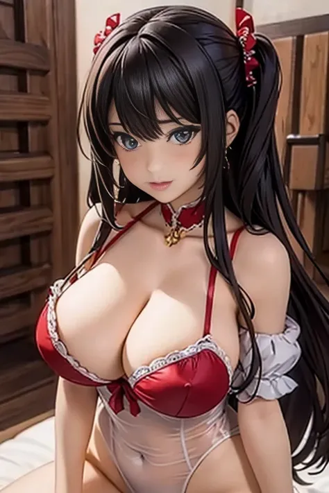 Beautiful daughter、cute、cleavage、big breasts、red face、crying face、White camisole、transparent clothes、full body description、perfect body、(see through clothes)、breast squeeze、