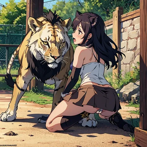 A cat girl gets fucked mercilessly by a lion at the zoo