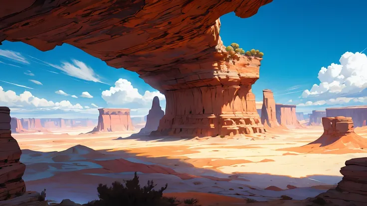 masterpiece, best quality, photorealistic, grand scenery, vast desert canyon, artistic, epic, vibrant, sky, clouds, elaborate details